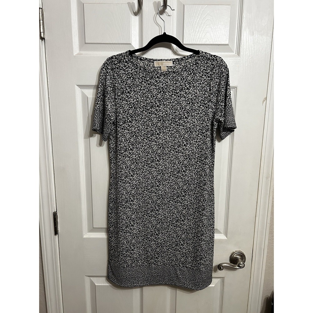 Michael Kors Dress Womens Small Sheath Short Sleeve Floral Print‎ Black White